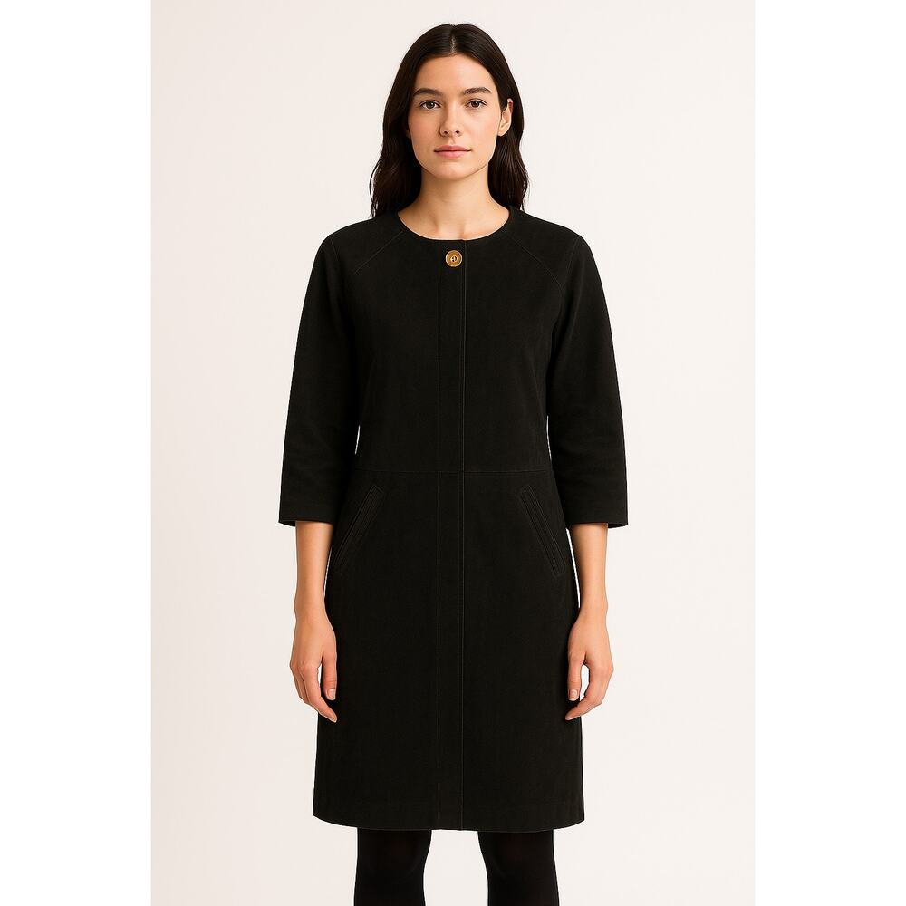 1990s Margaret Godfrey Suede Leather Black Minimalist  Dress Size 6